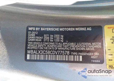2012 BMW 650 I z USA, uszkodzony, nr VIN WBALX3C58CDV77578